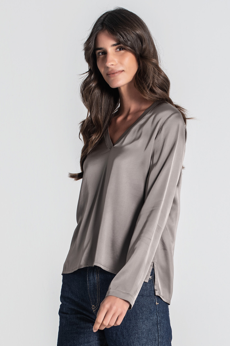Blusa Acetinada Taupe - RUGA
