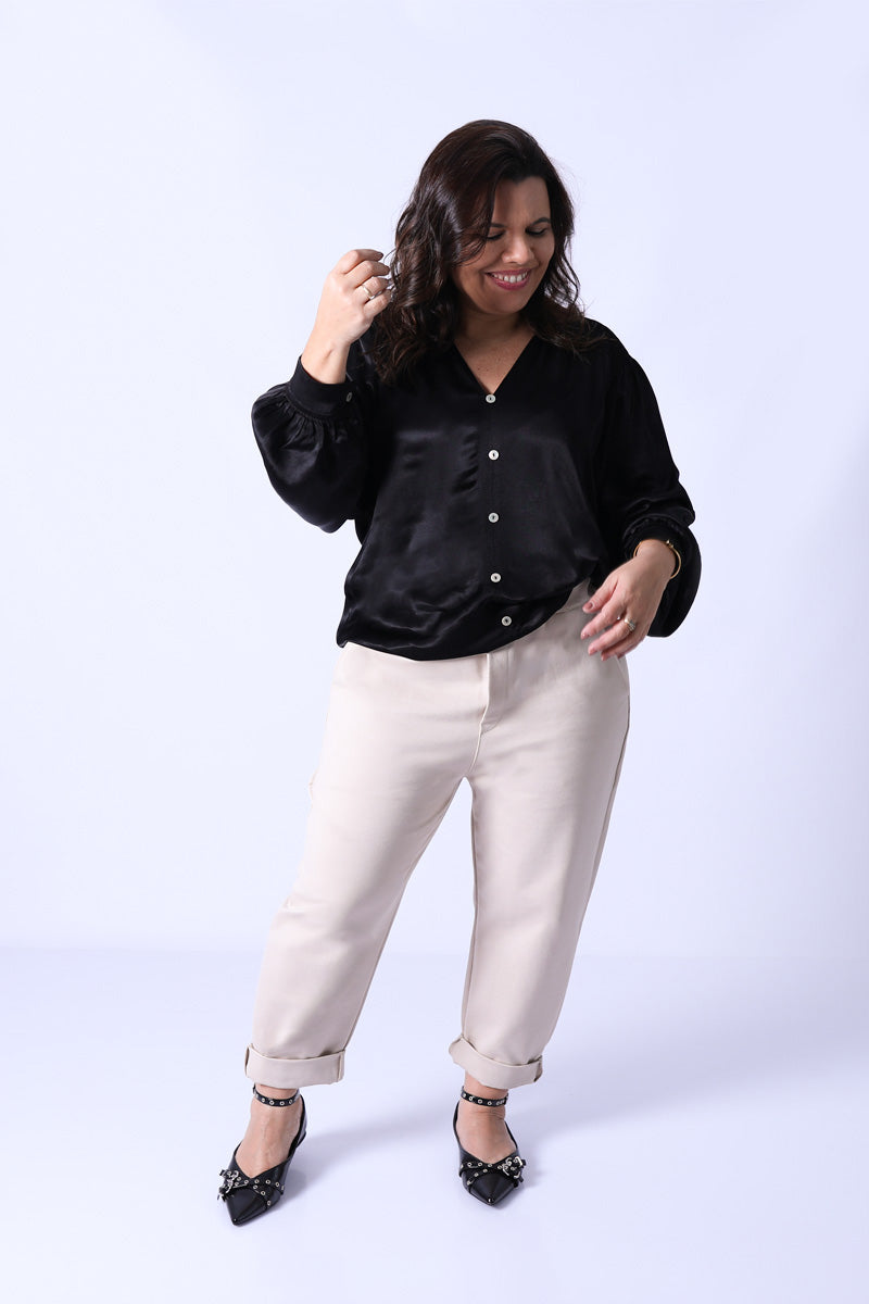 Camisa Zaya Acetinada Preta