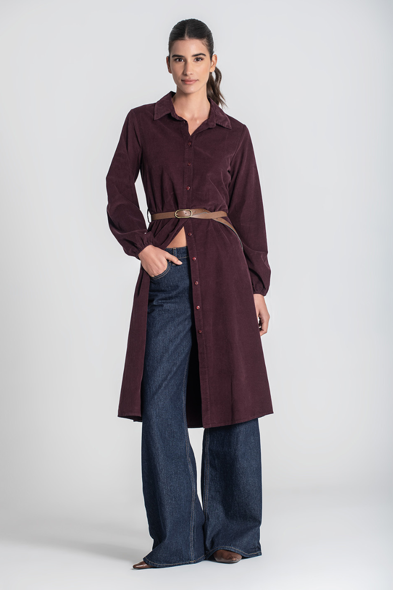 Vestido Camiseiro Borgonha - RUGA