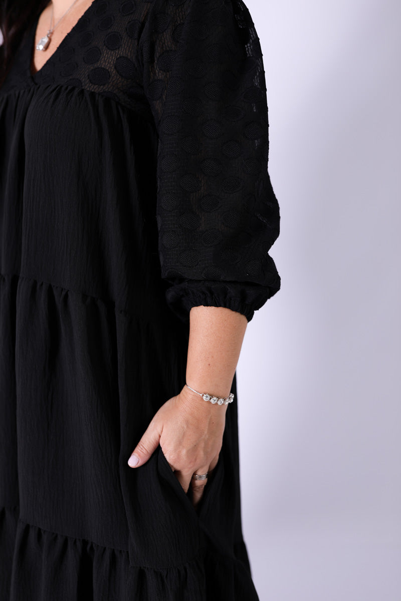 Vestido Folhos Preto - BOHOME