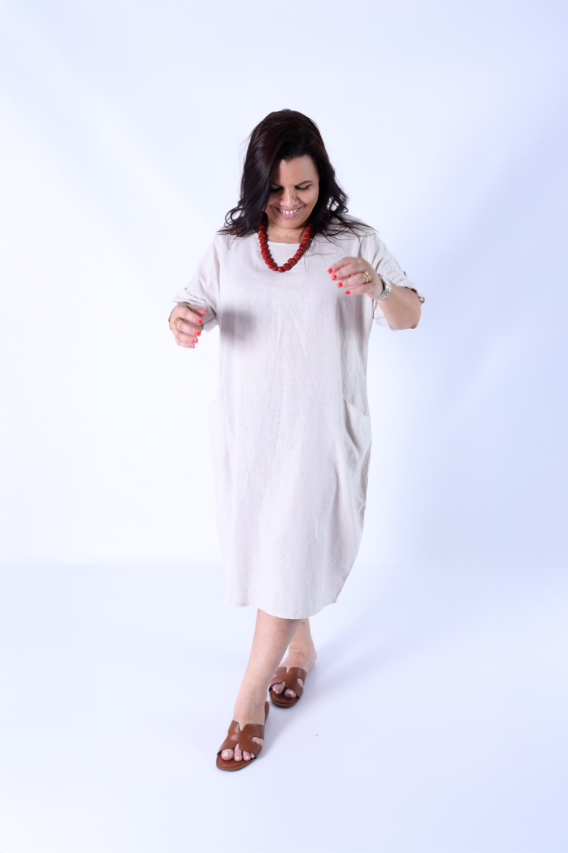 Vestido de Lino Amplio Crudo