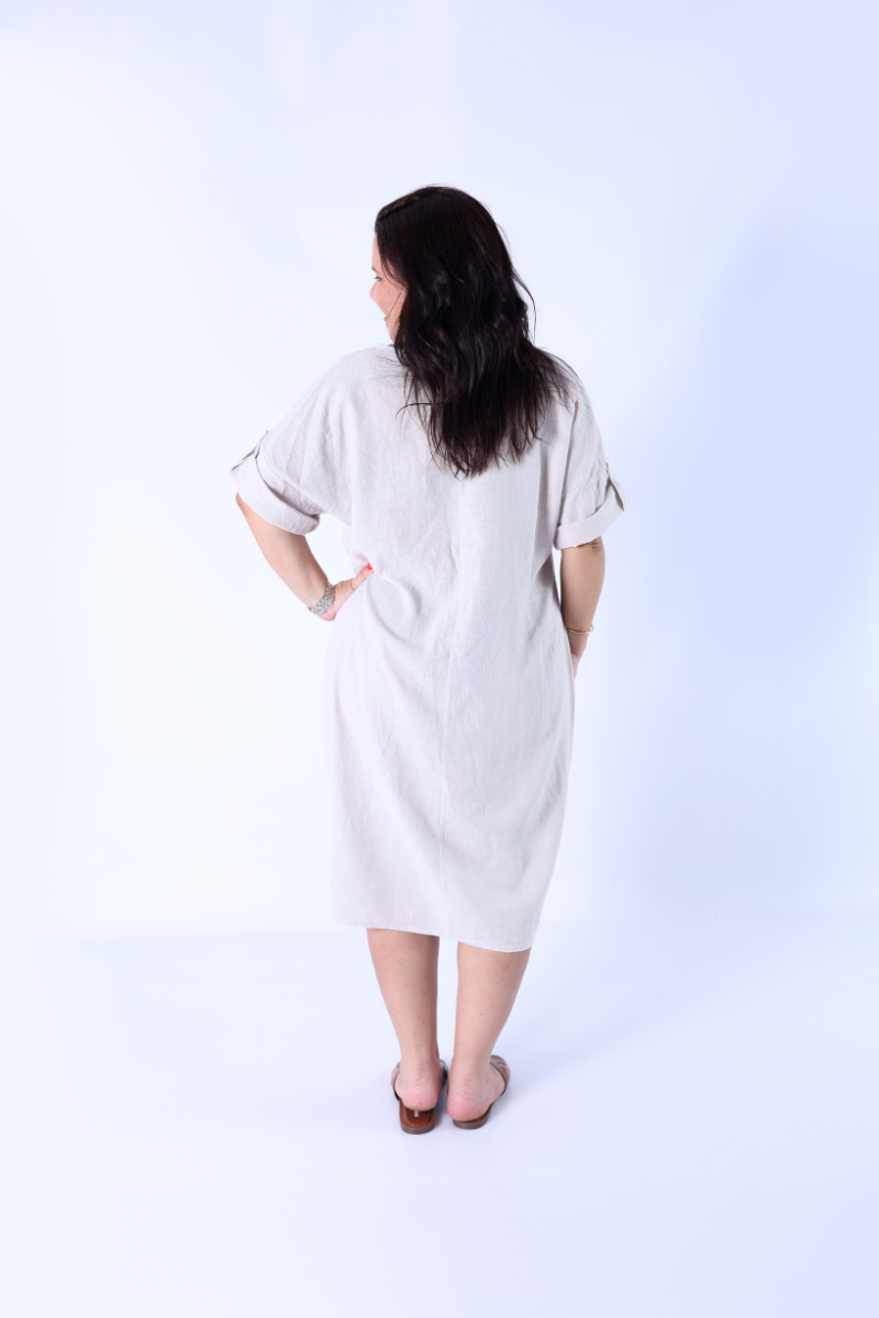 Vestido de Lino Amplio Crudo