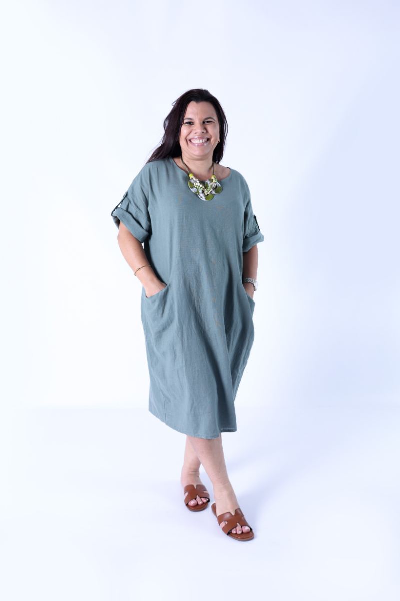 Vestido de Lino Amplio Verde