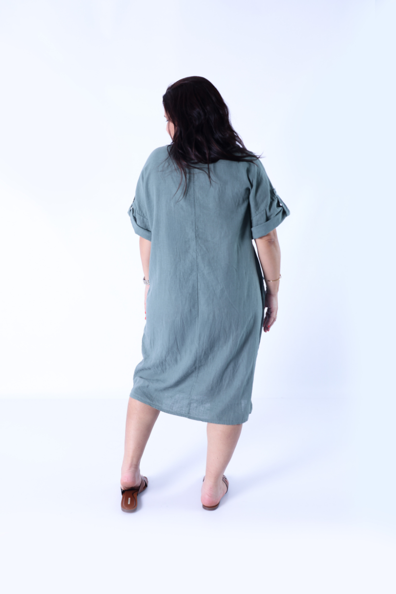 Vestido de Lino Amplio Verde