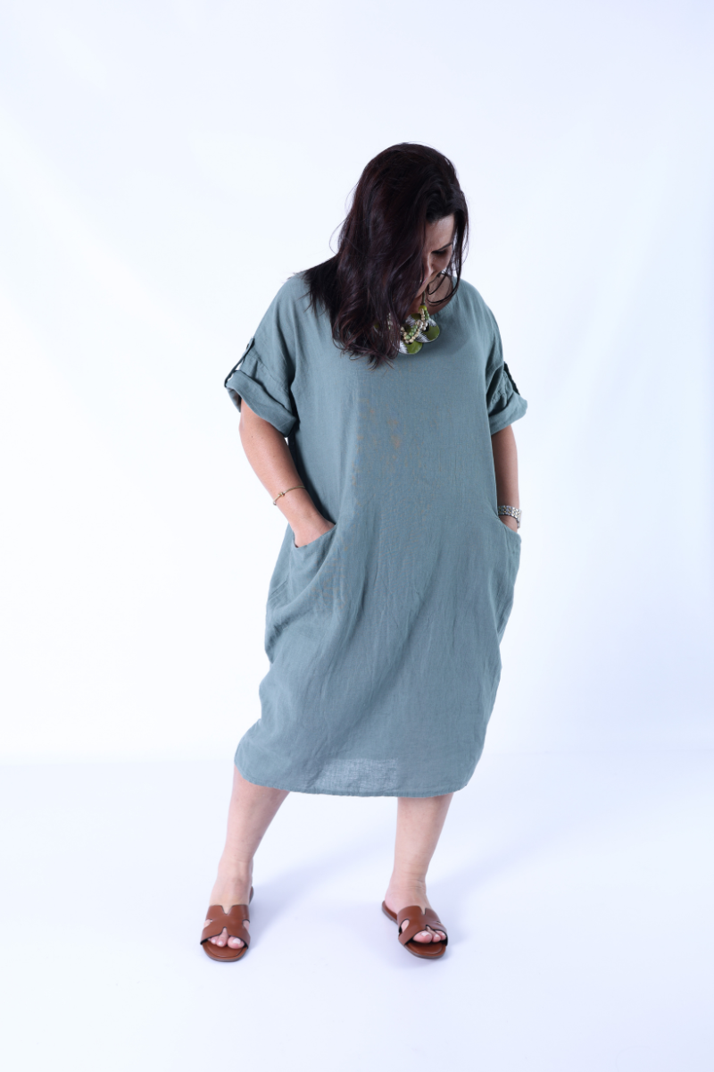 Vestido de Lino Amplio Verde