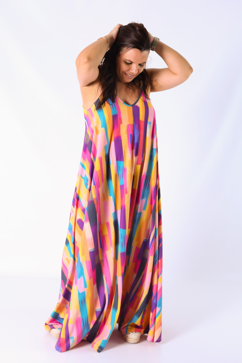 Vestido de tirantes finos con estampado geometrico - RUGA
