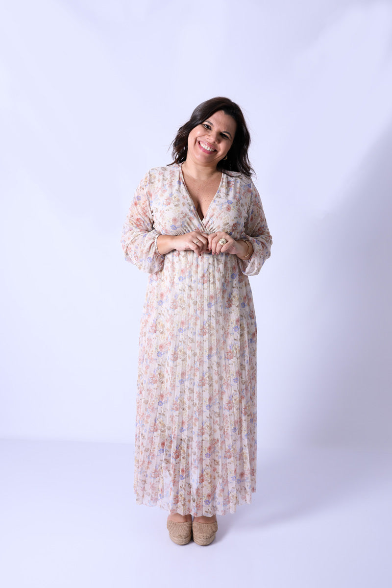 Vestido Plissado Floral