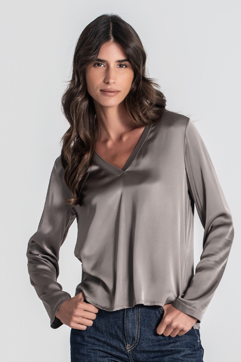 Blusa Acetinada Taupe - RUGA