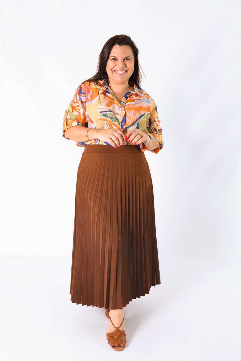 Blusa Botones Estampado Abstracto Naranja
