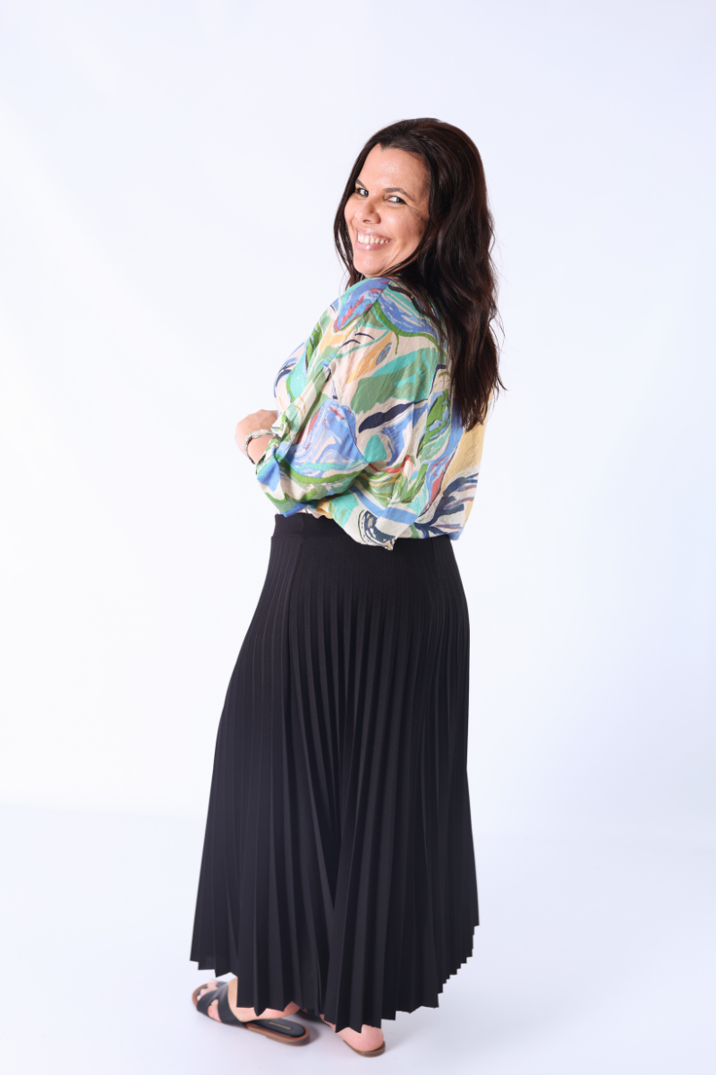Blusa Botones Estampado Abstracto Verde