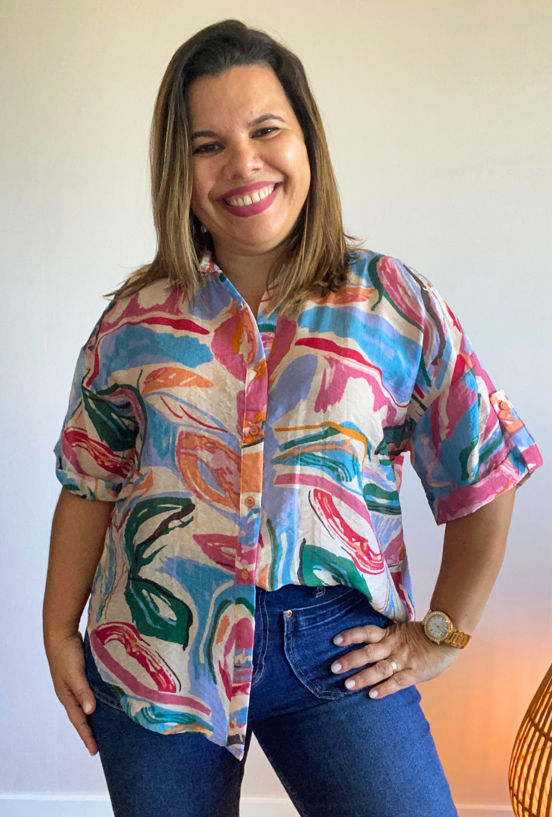 Camisa Julia Rosa S - LeChic Moda