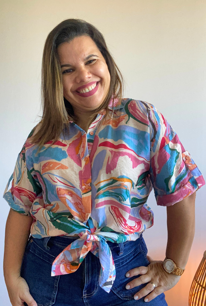 Camisa Julia Rosa S - LeChic Moda