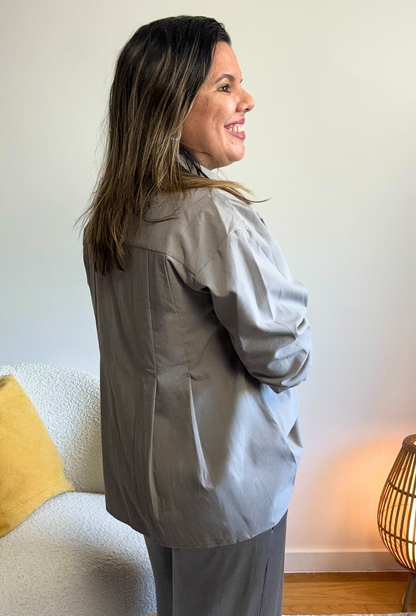 Camisa Lina Khaki Único - LeChic Moda