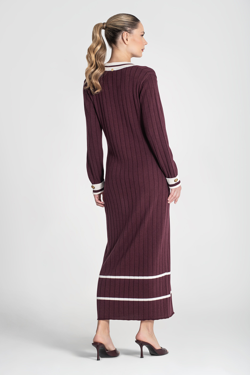 Vestido Burdeos Canalé con Contraste - RUGA