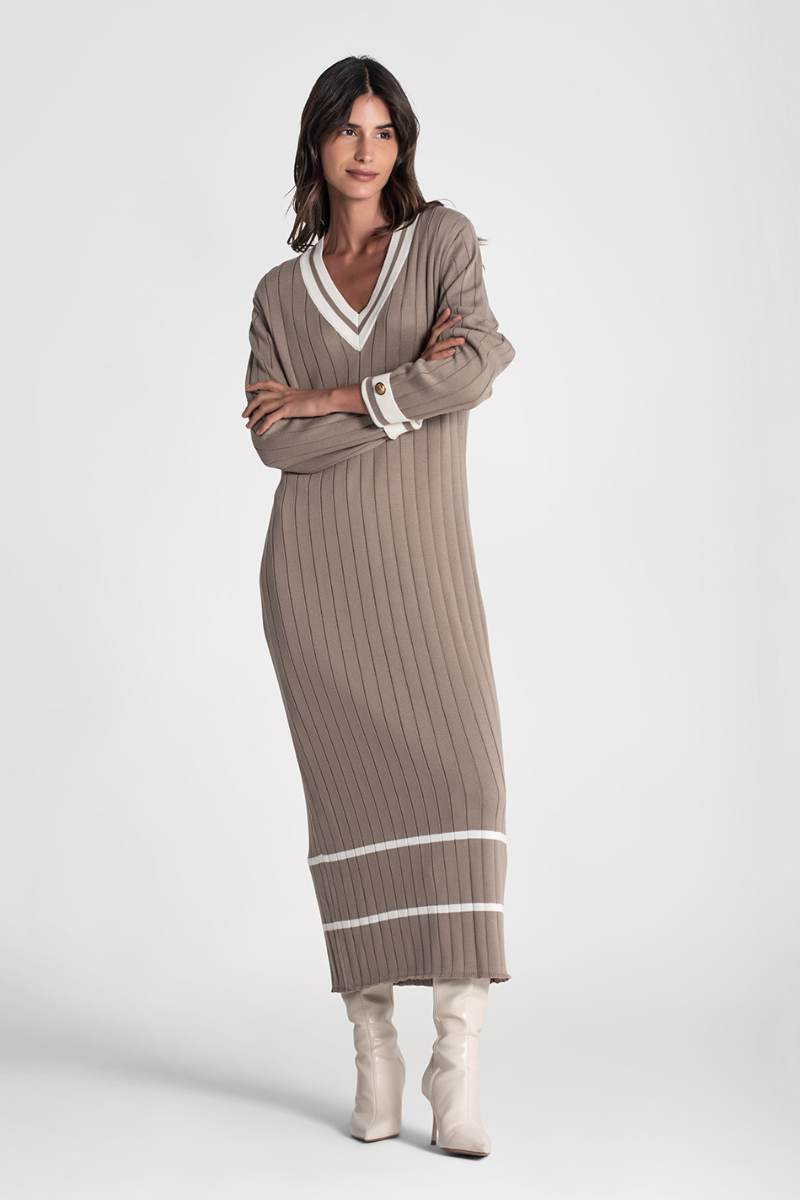 Vestido Topo Canalé con Contraste - RUGA