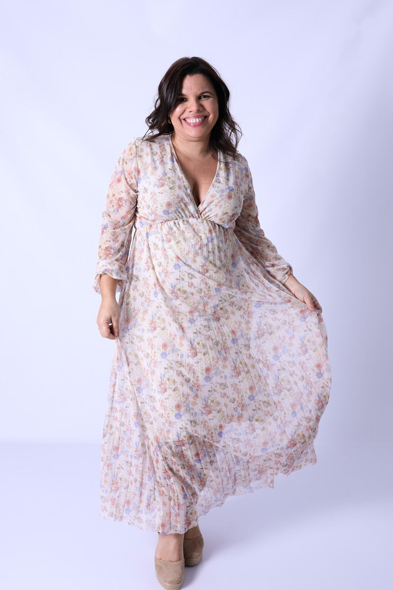 Vestido Plissado Floral