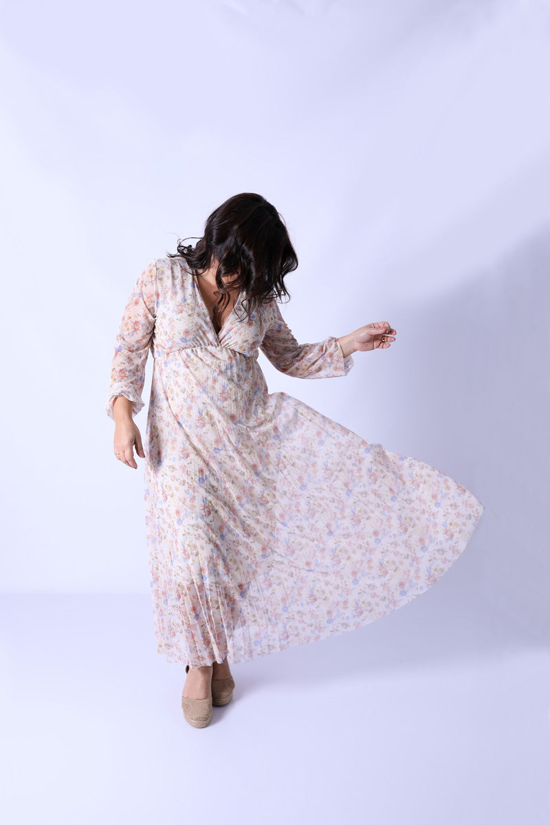 Vestido Plissado Floral